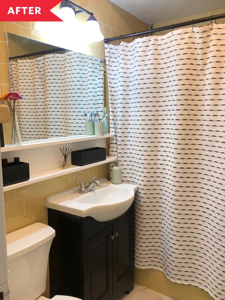 Before and After This Under 150 Rental Redo Features an Instant Way to Hide an Ugly Shower Door Apartment Therapy